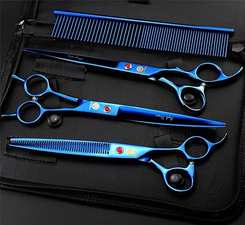 Miniatura 7 de Purple Dragon Juego de tijeras profesionales de titanio multicolor de 8.0 pulgadas, tijeras rectas y delgadas y curvadas con bolsa para aseo de