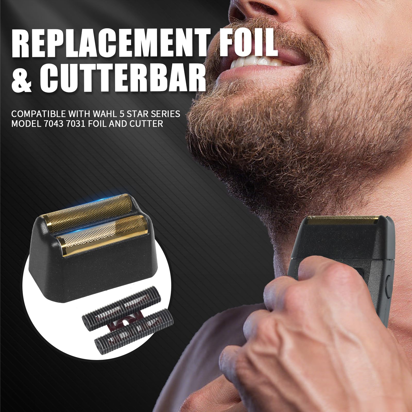 Lámina de repuesto profesional para afeitadora serie 5 estrellas final – 3 piezas, compatible con Wahl 7031-100 y 7043-100 – Negro