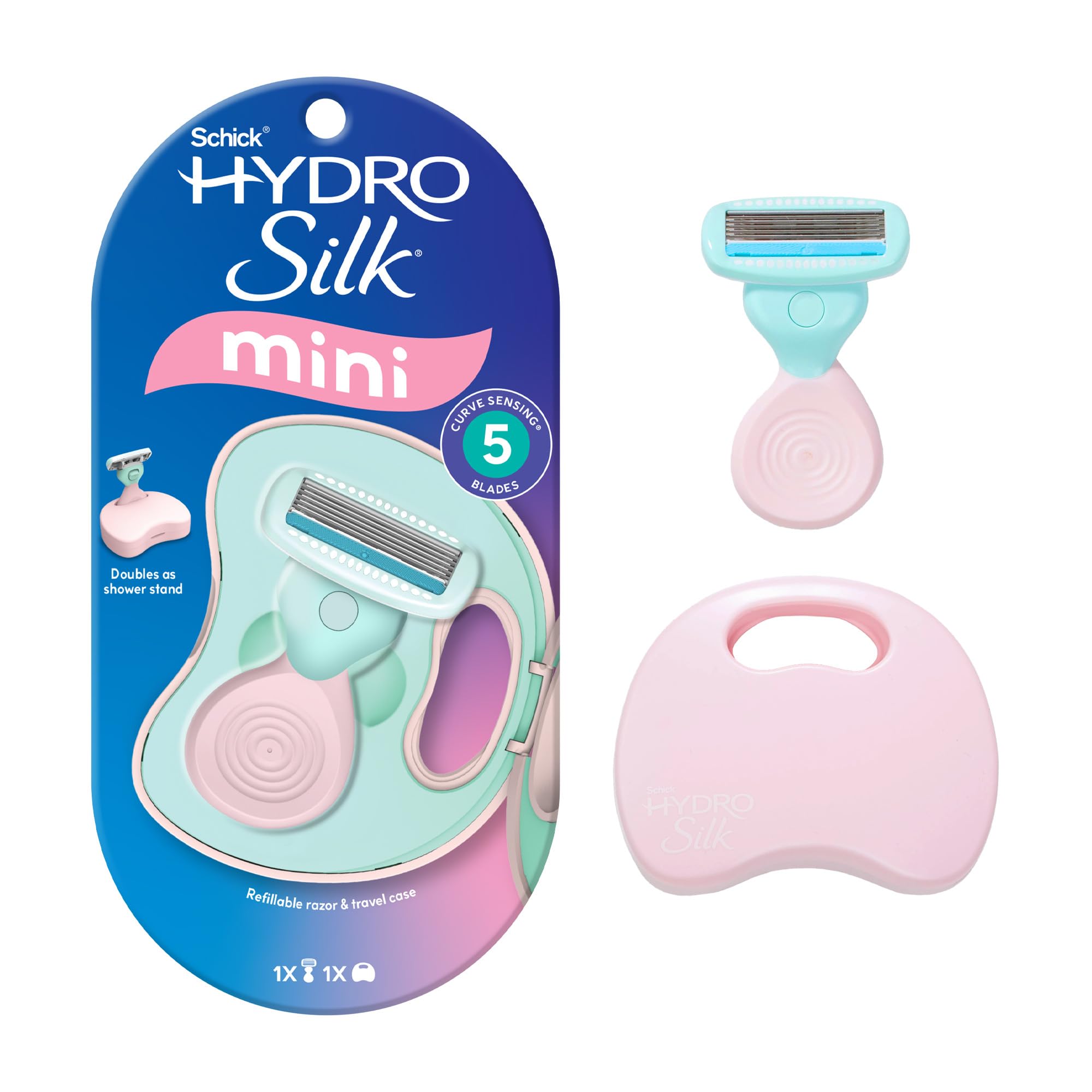 Schick Hydro Silk Mini Razor for Women | Womens Razors for Shaving, Travel Size Toiletries, 5-Blade Travel Razor, Includes 1 Mini Handle, 1 Refill & 1