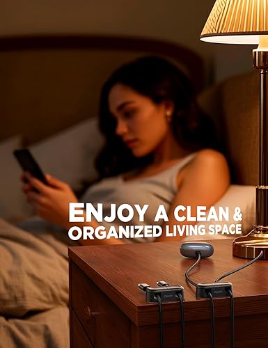 Miniatura 8 de Organizador magnético de cables, paquete de 4 doble ranura rotación de 360 y bloqueo giratorio Clips de gestión de cables, soporte de carga adhesivo