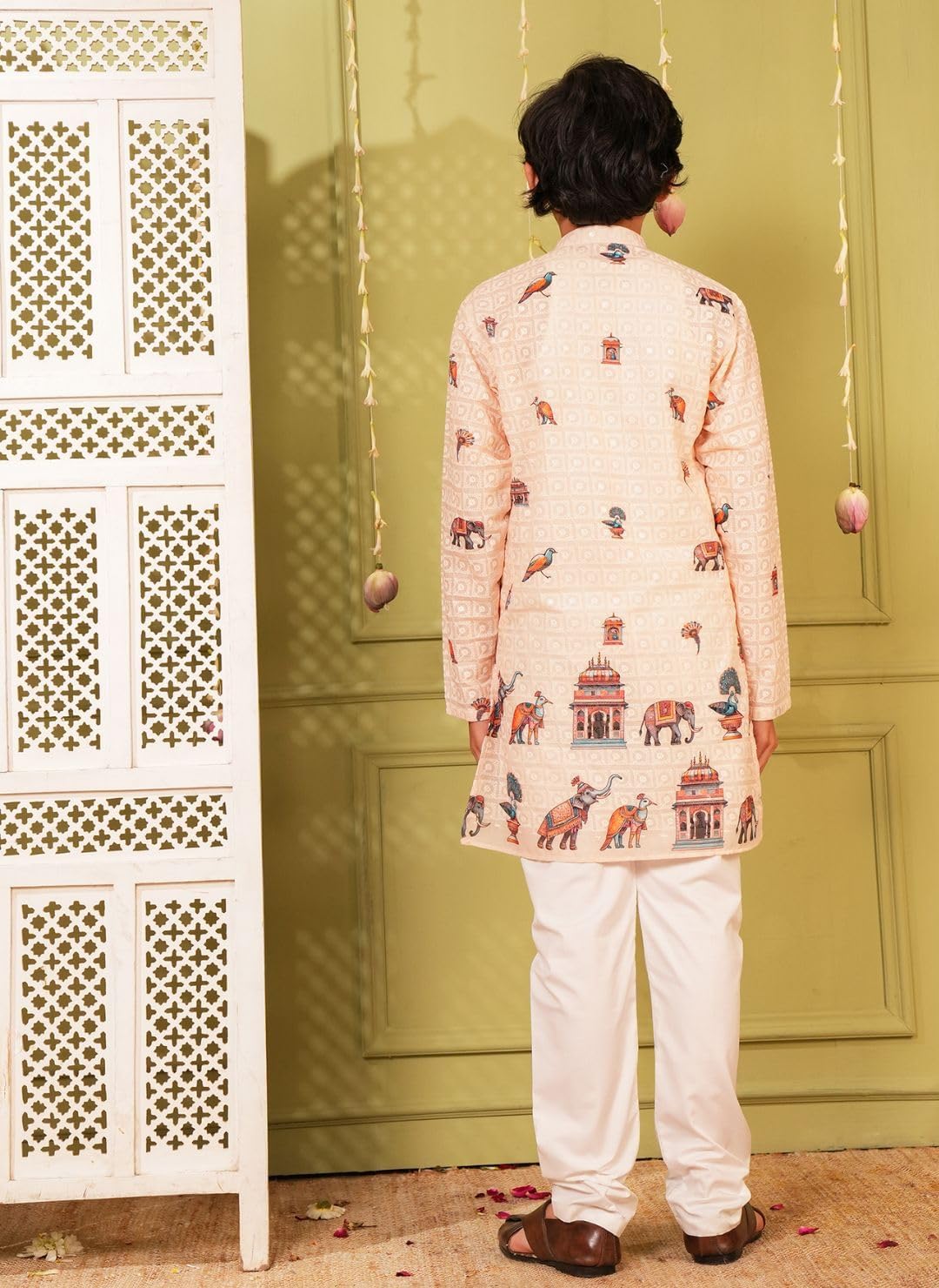 AJ DEZINES Kids Indian Ethnic Wear Kurta For Boys|Boys Indian Outfit|Traditional & Festive Wear|Cotton Printed Pink Kurta
