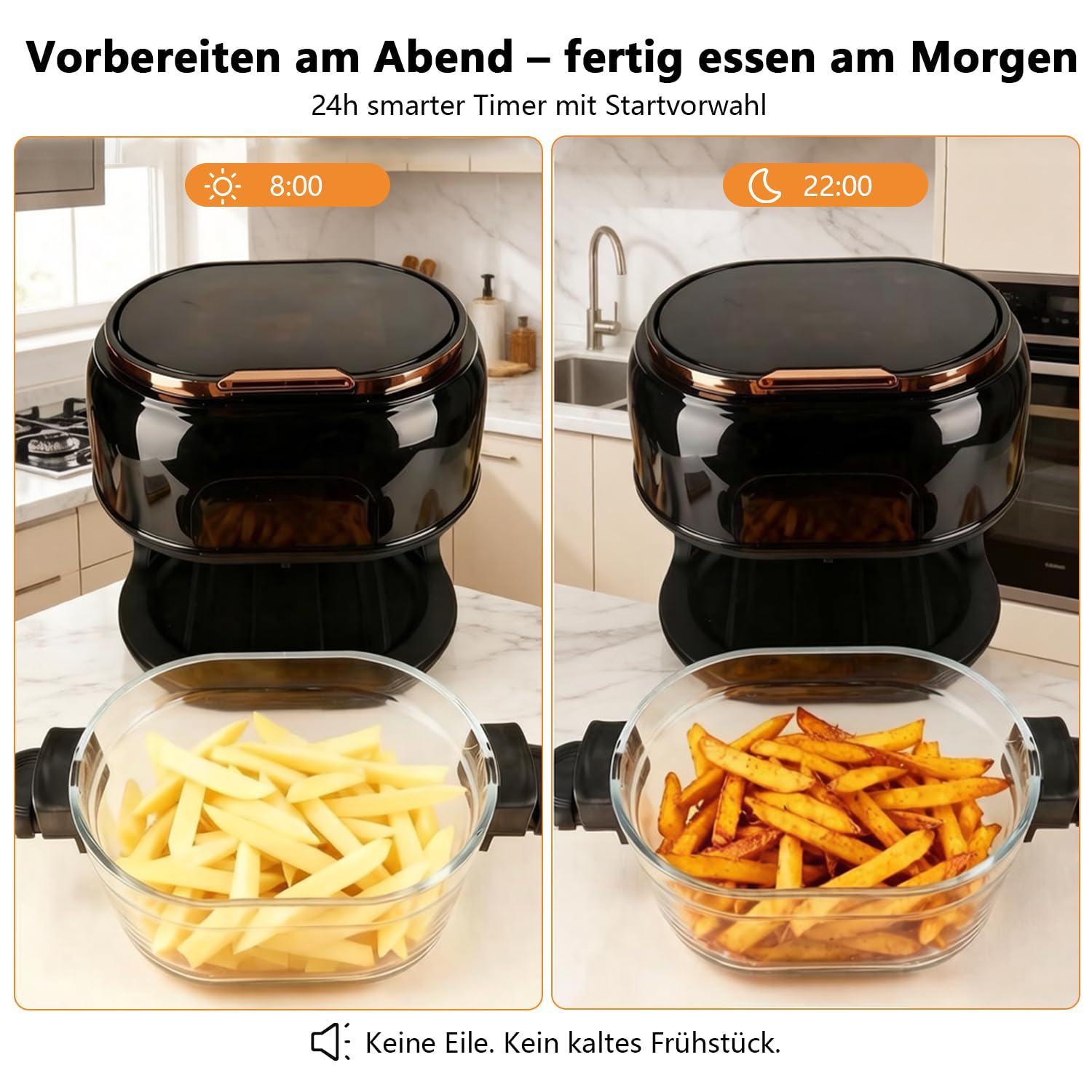 Heißluftfritteuse 4L Airfryer,1350W 9 in 1 Multifunktionalität Touchscreen Air Fryer mit Glaskorb&Sichtfenster&8 Smart Programme&24h Timer,Frittieren,Braten,Backen für Familie,Spülmaschinenfest BPA