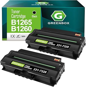 GREENBOX Compatible 1260 High Yield Black Toner Cartridge Replacement for Dell 1260 1265 331-7328 for B1260dn B1265dfw B1260 B1265dn B1265dnf Printer 2,500 Pages, 2 Black