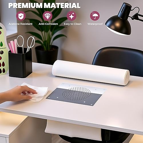 Miniatura 9 de Escritorio de uñas para tecnología de uñas con colector de polvo eléctrico, mesa de manicura rodante con ruedas bloqueables, cajones de