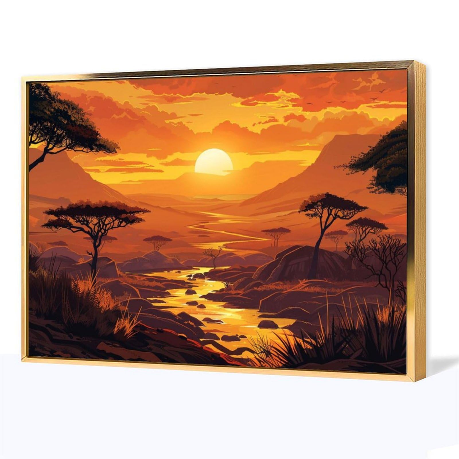 Amazon.co.jp: 絵画 アフリカのサバンナの夕日 アートパネル ポスター