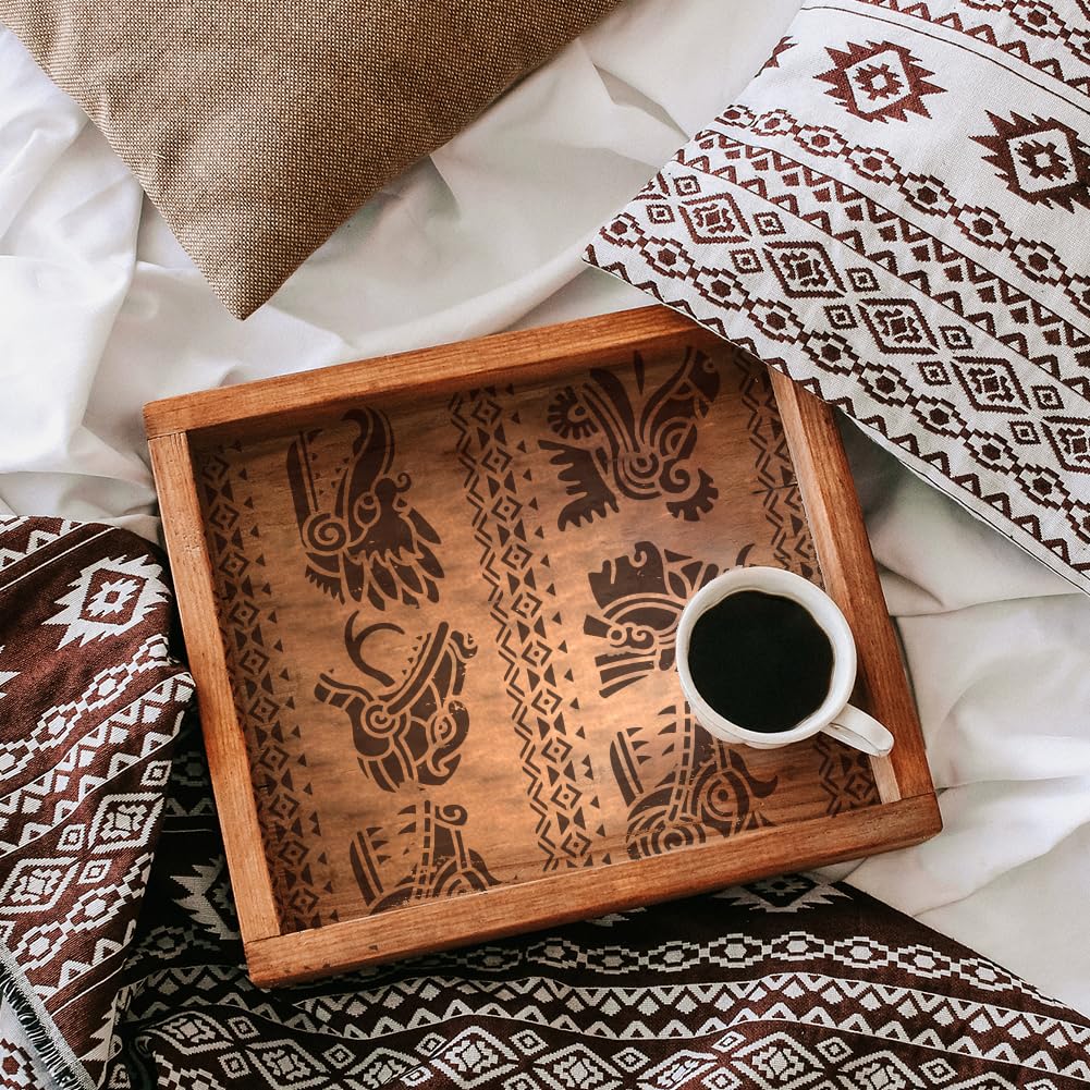 FINGERINSPIRE Mayan Aztec Symbols 8.3x11.7" Plastic Tribal Theme Painting Stencils - Reusable Human Faces, Snakes, Tigers, Dragons and Birds - Image 5