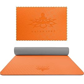 Hatha Yoga Extra Thick TPE Yoga Mat - 72x 32 Thickness 1/2 Inch -Eco Friendly SGS Certified - With High Density Anti-Tear Exercise Mats For Home Gym Travel & Floor Outside (Orange/Gray)