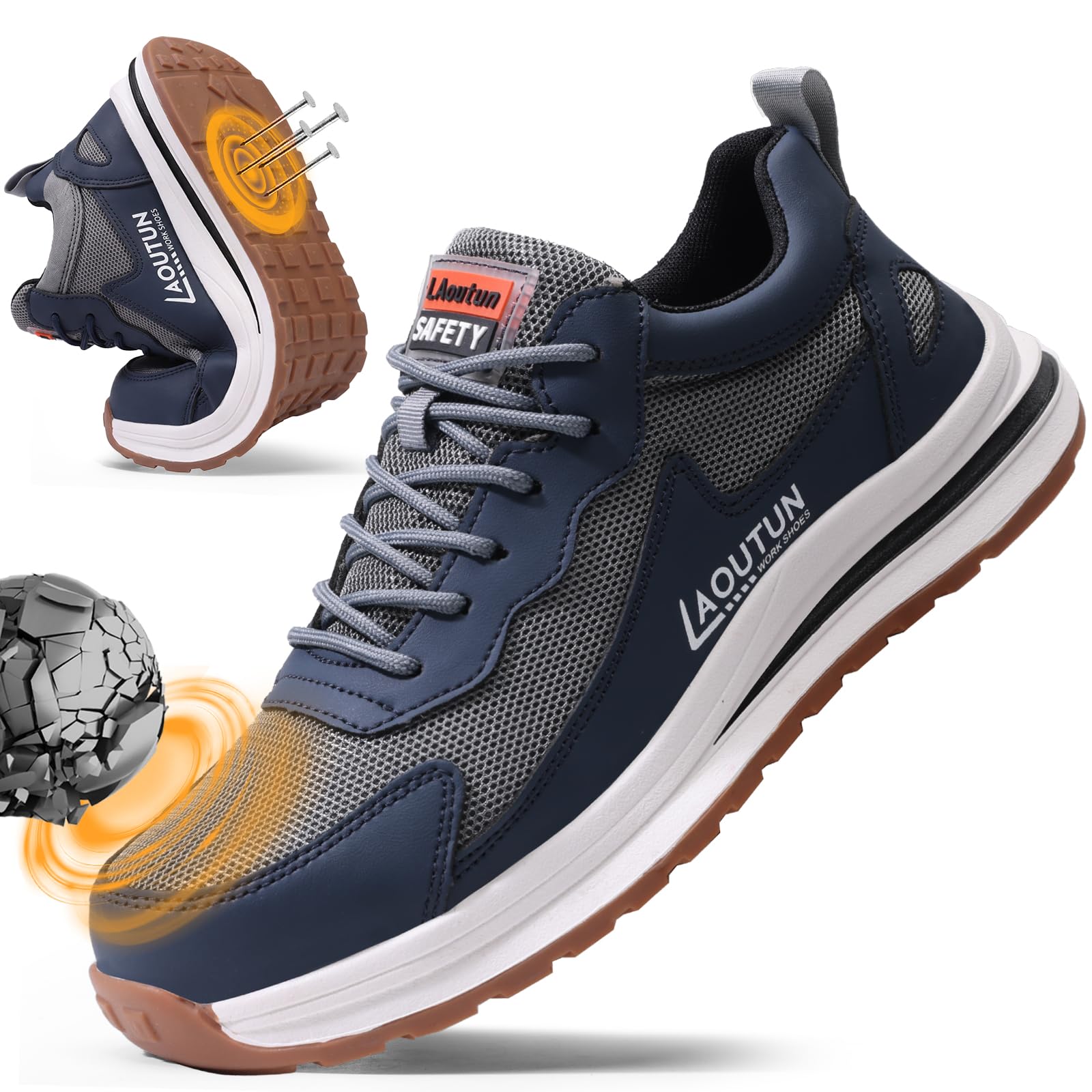LAoutun Zapatillas de seguridad para hombre, con puntera de acero
