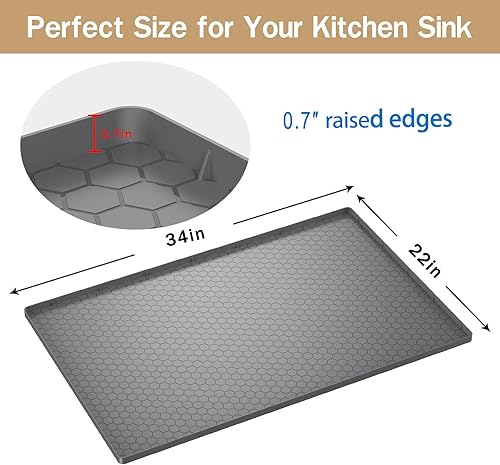 Miniatura 2 de Tapete para debajo del fregadero, bandeja impermeable para gabinete de cocina, 34 x 22 pulgadas, forro de silicona flexible para debajo del
