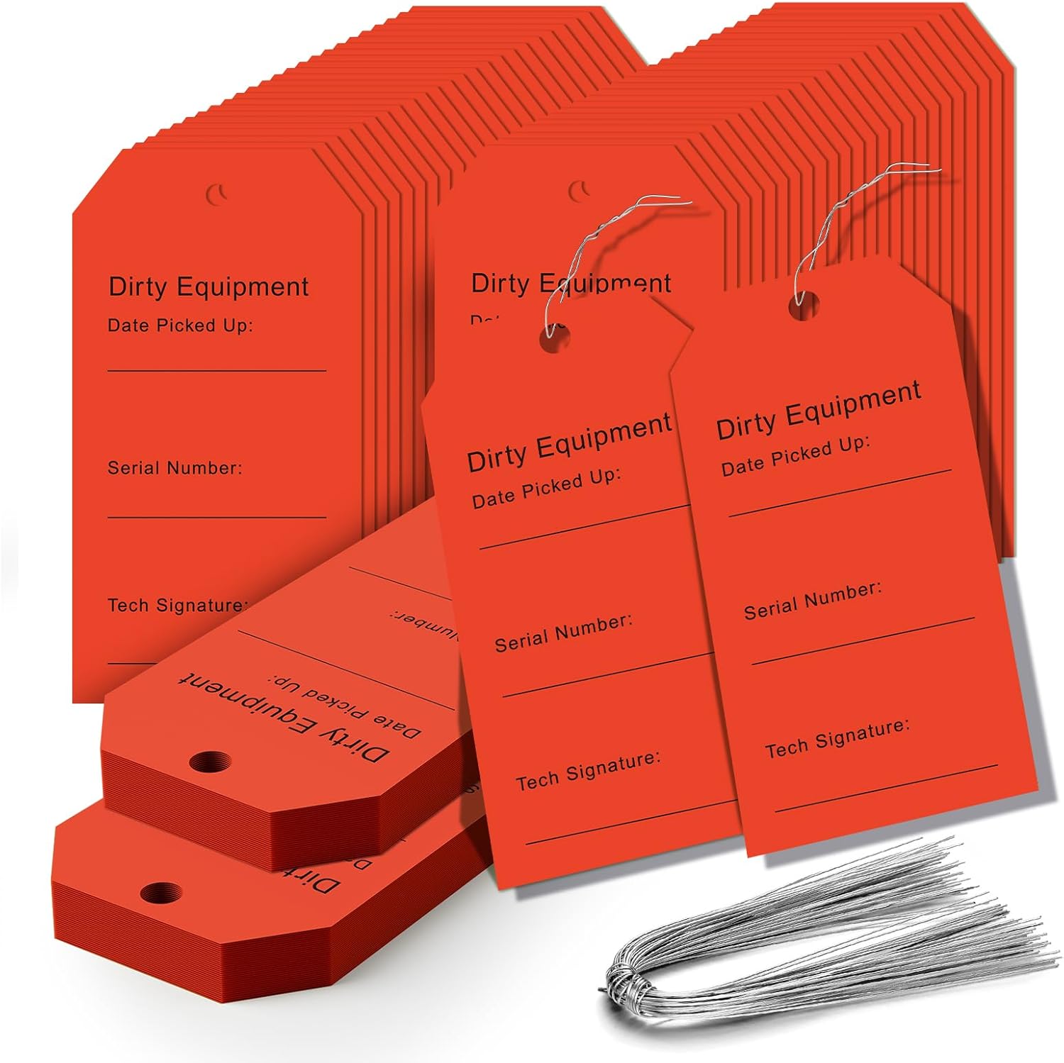 Dirty Equipment Tags with Wire - 500 Pack Red Dirty Equipment Clean Tags (2 5/16 x 4 3/4 Inch), for Hospitals, Nursing Homes, Labs & Medical Facilities
