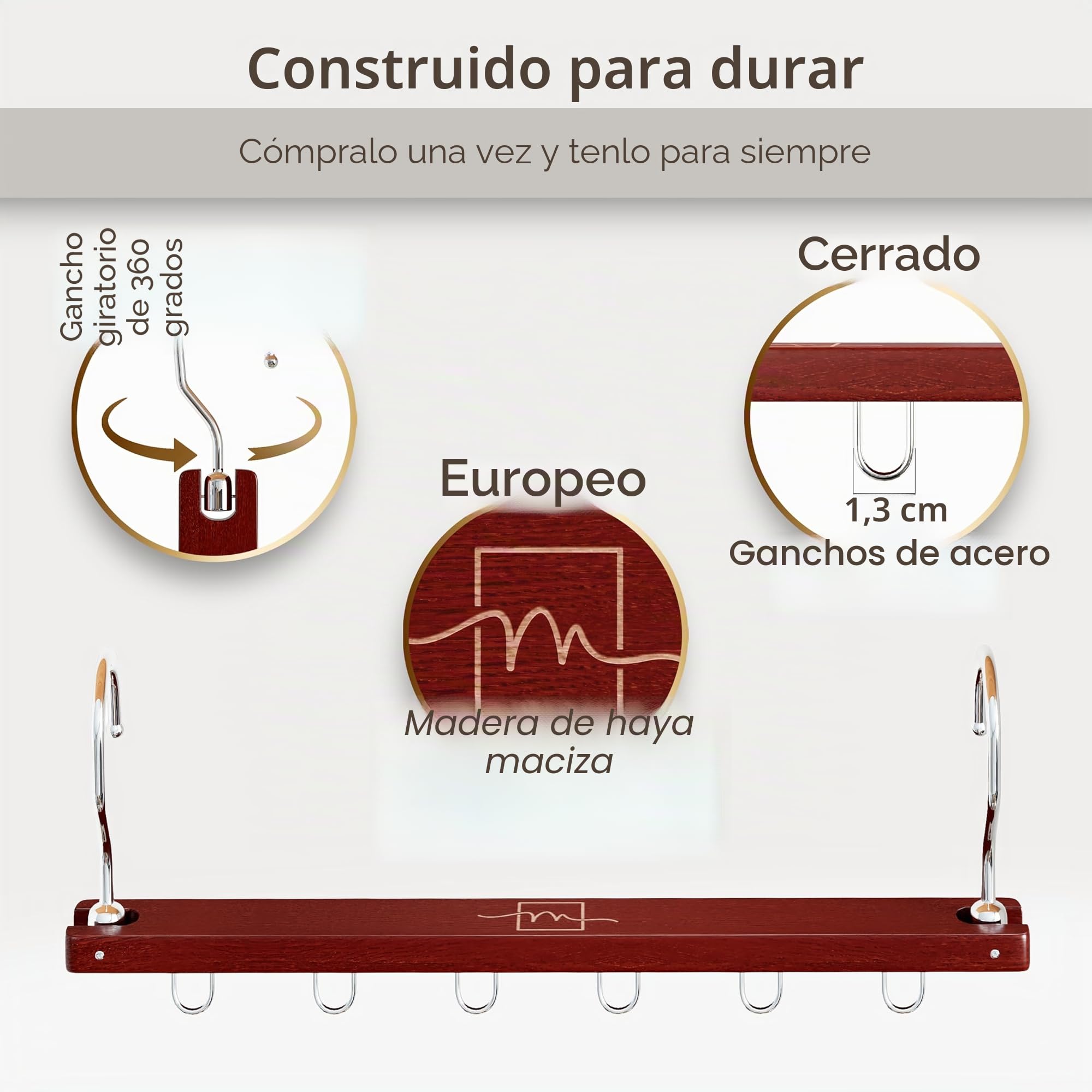 MORALVE Perchas Ahorradoras de Espacio para Armario – Paquete de 4 Organizador de Camisas de Madera de Haya Europea de 6 Niveles con Gancho Giratorio de 360° – Colgador de Ropa Plegable para