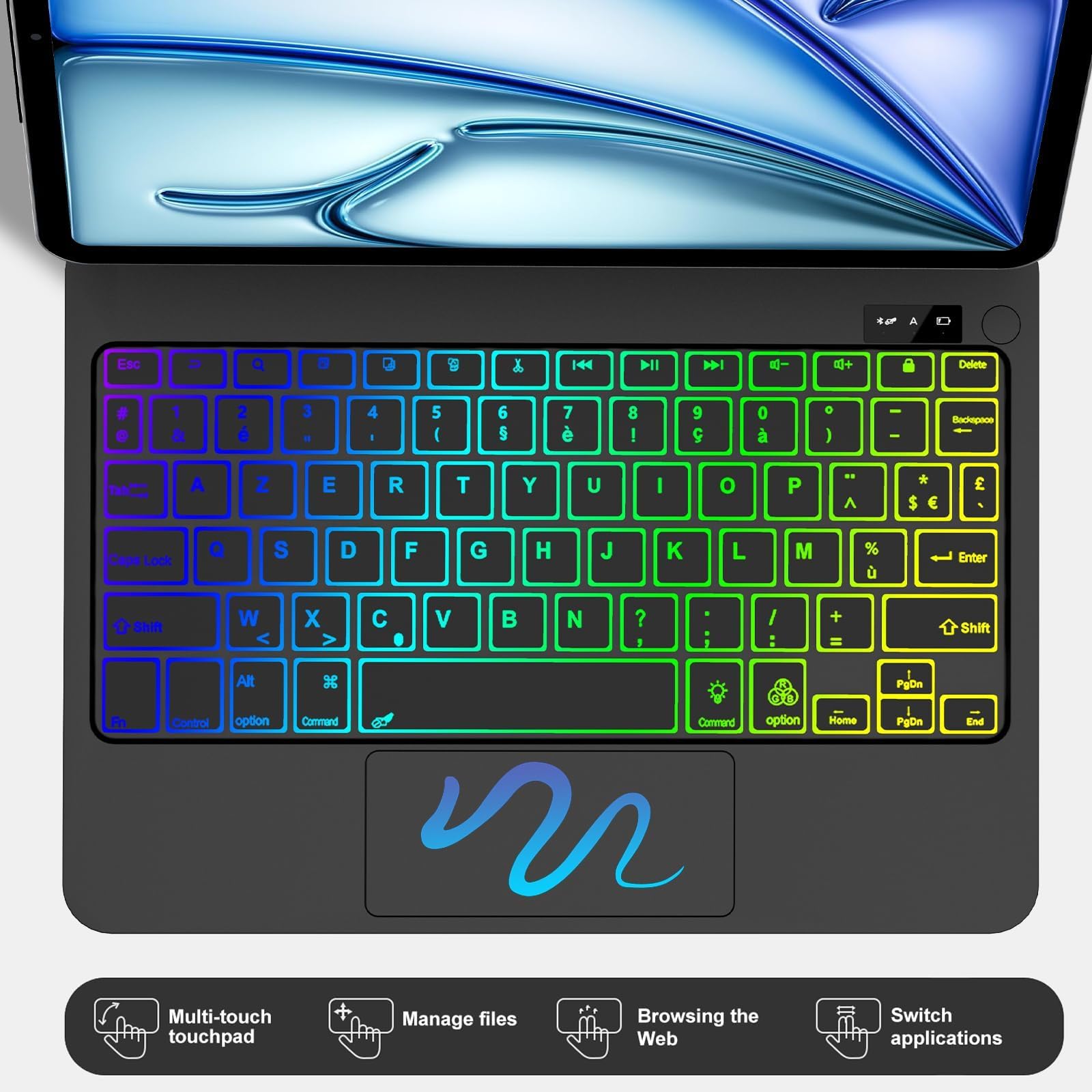 Magic Keyboard pour iPad Air 11"(M4 2026, M3 2025, M2 2024)/Air 10.9"(5e/4e Gén) et Pro 11"(2018-2022), Support Flottant et Pavé Tactile Multi-touch, AZERTY Français Clavier avec Rétroéclairées, Noir