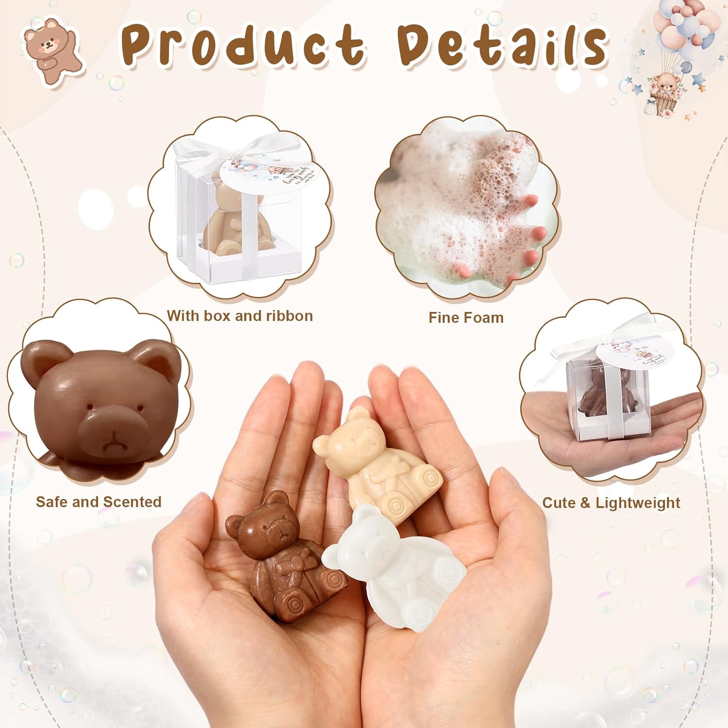 Geosar 36 Pack Wedding Favors Bear Soap Gift with Thank You Cards and Boxes for Baby Shower Decoration Guest Gift Engagement Party Bridal Favors Supplies(White Brown)