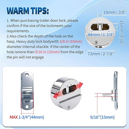 Miniatura 3 de Mardili Candados de disco de remolque con grillete oculto con llave similar, cerradura de disco de 2-78 pulgadas, cerradura de puerta para camiones