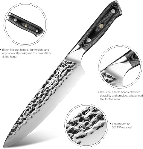 Miniatura 2 de Cuchillo de cocina japonés afilado, cuchillos de cocina profesionales martillados a mano de 8 pulgadas, cuchillo de chef japonés de acero inoxidable
