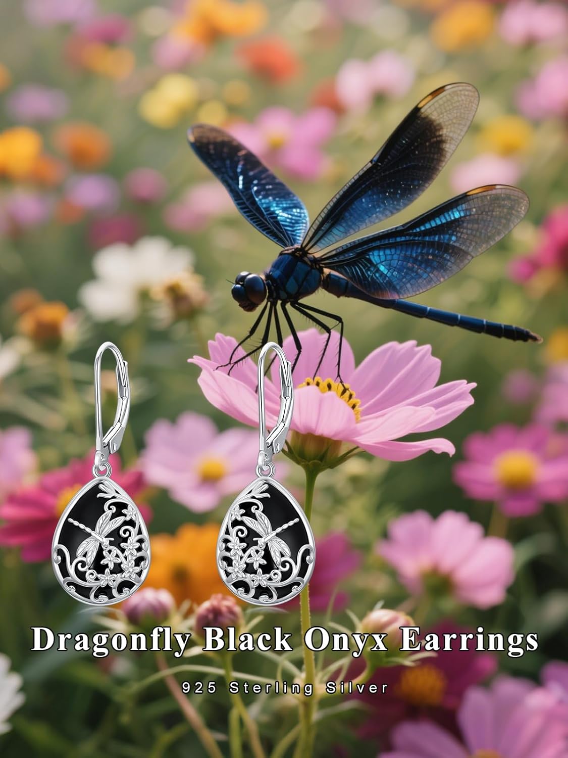 Dorunmo Butterfly/Dragonfly/Filigree Earrings 925 Sterling Silver Black Onyx Dangle Leverback Earrings Animal Jewelry Gifts for Women - Image 6