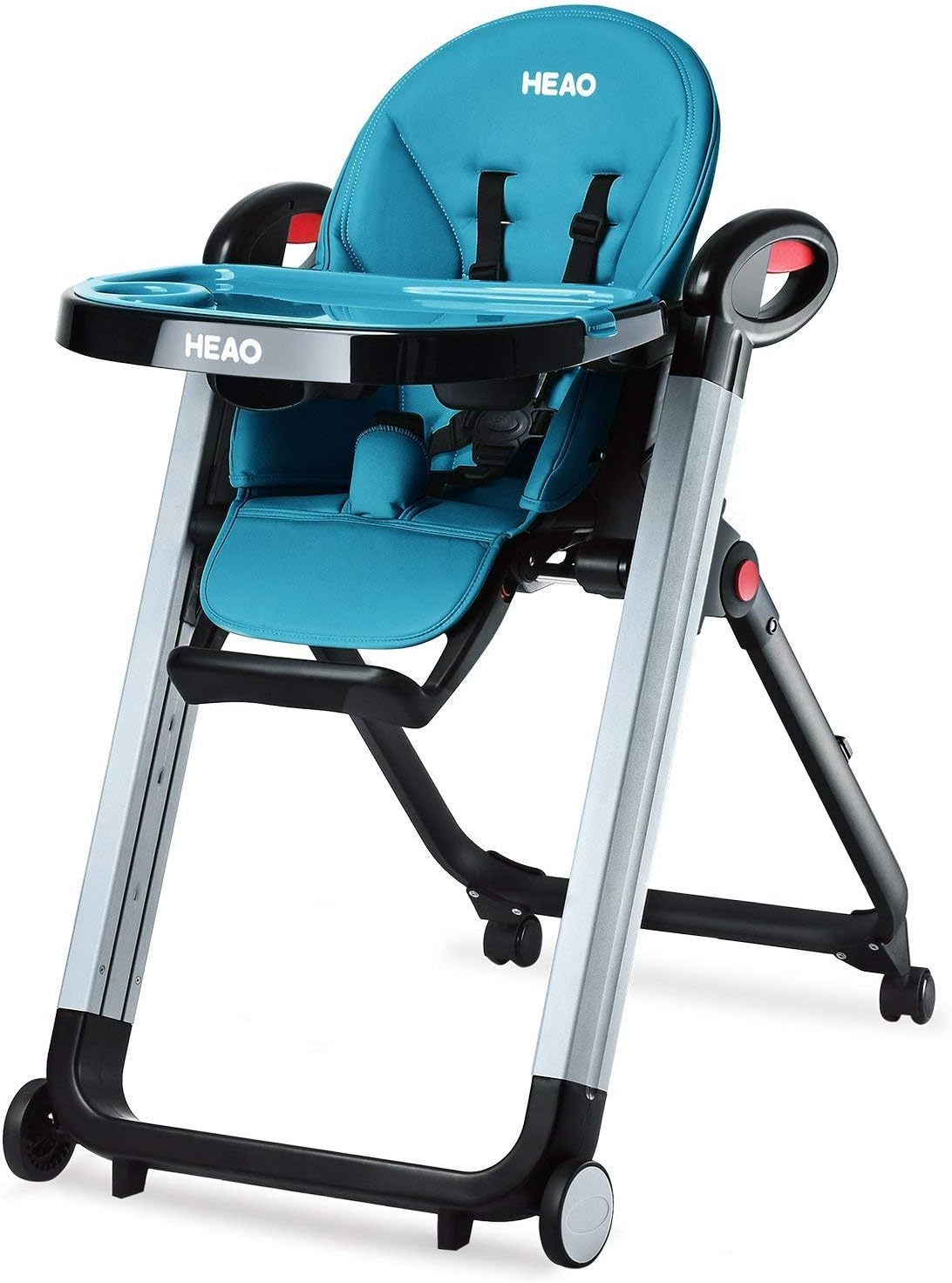 HEAO Baby High Chair Convertible to Toddler Chair,Reclining Highchair with 7 Heights 4 Wheels,Foldable Space Saving Blue