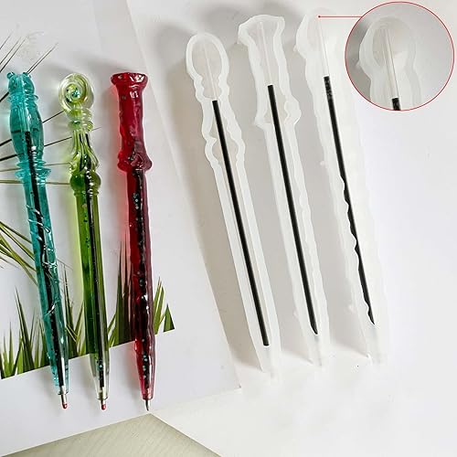 Miniatura 7 de Szecl - Juego completo de 5 moldes de resina epoxi para bolígrafos 3D 10 recambios de bolígrafos 4 moldes rectangulares de 75 pulgadas con 5 borlas