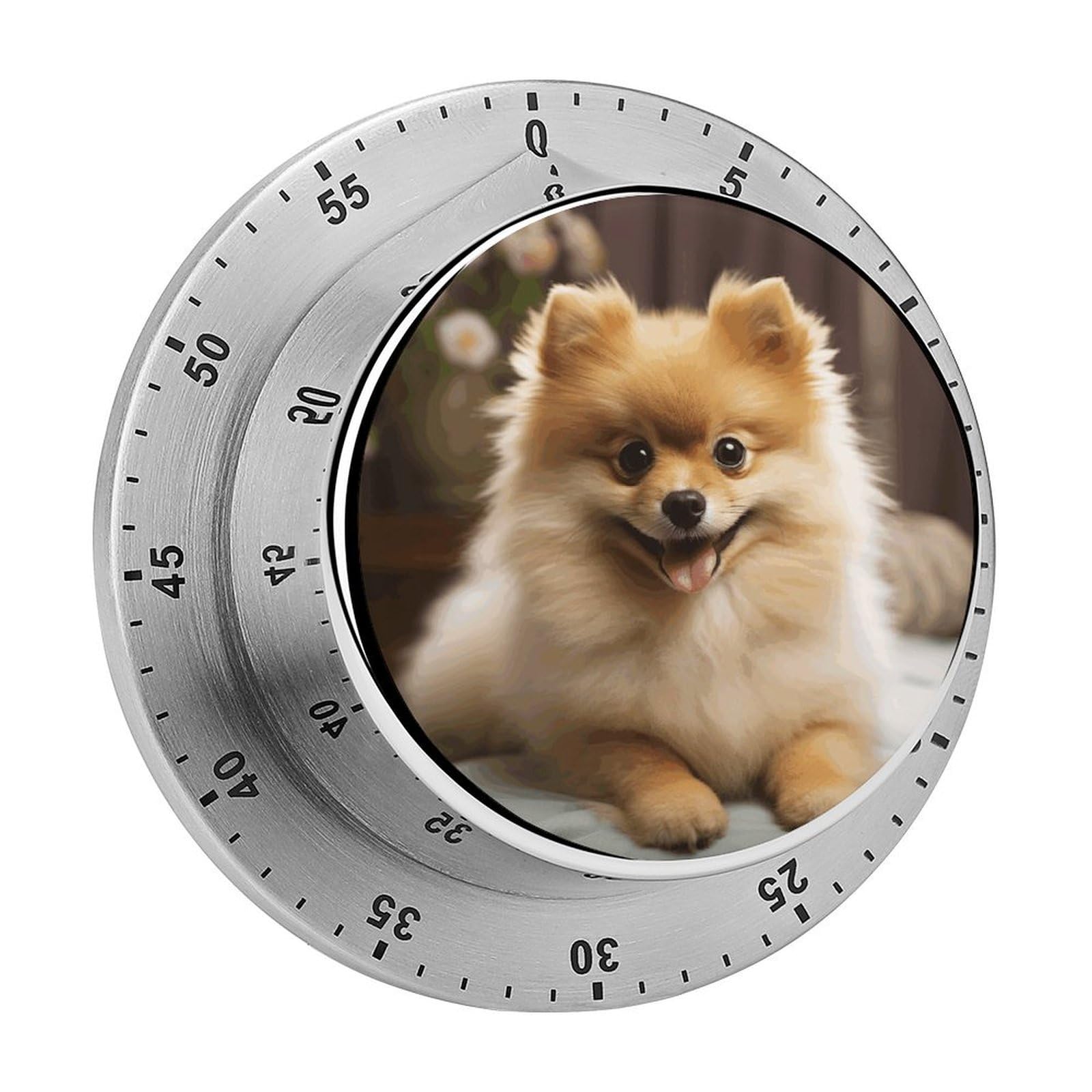 Cute Pomeranian Dog Timers Adsorbable Stainless Steel Kitchen Timer Loud 60 Minute Visual Timer Portable Manual Countdown Timers Alarm Clock Time Management Tool for Home Work