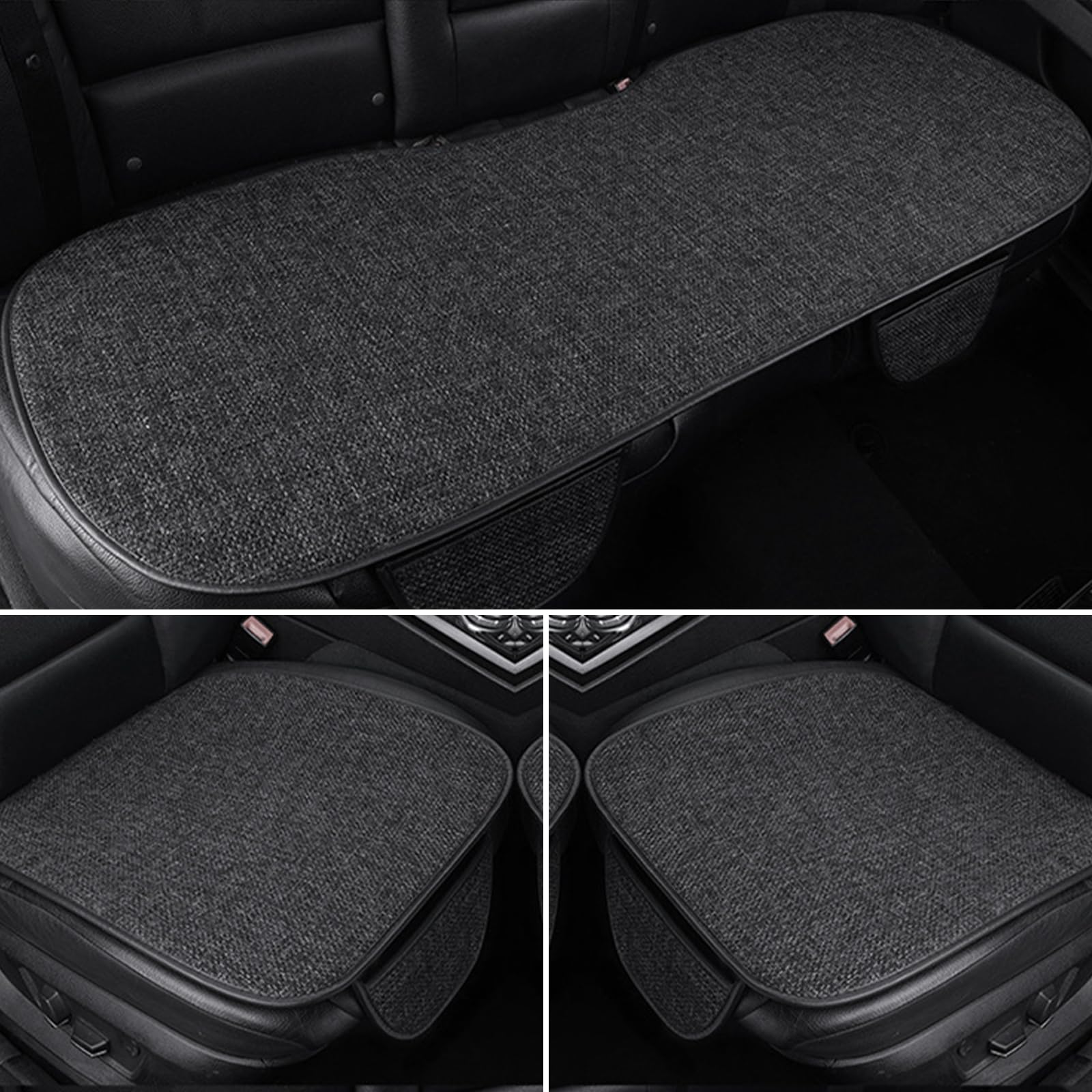 Ensemble 3 Housses Sièges Voiture En Lin Respirant - 2 Avant + 1 Arrière - Protection Universelle Antidérapante Noire Pour Voiture, SUV Et Camion