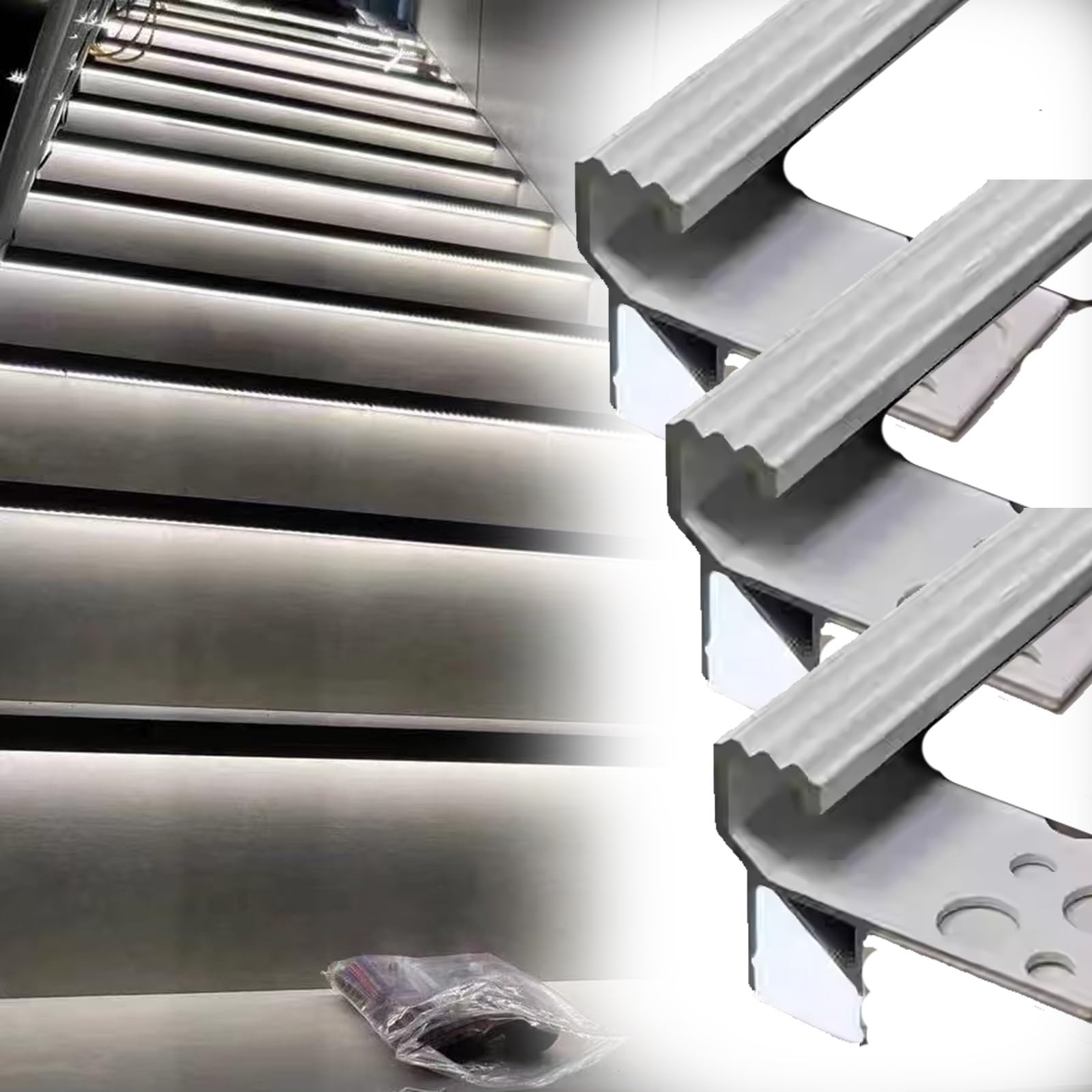 Nez de marche antidérapant LED argenté 99cm pour marche en carrelage et bois (x3)