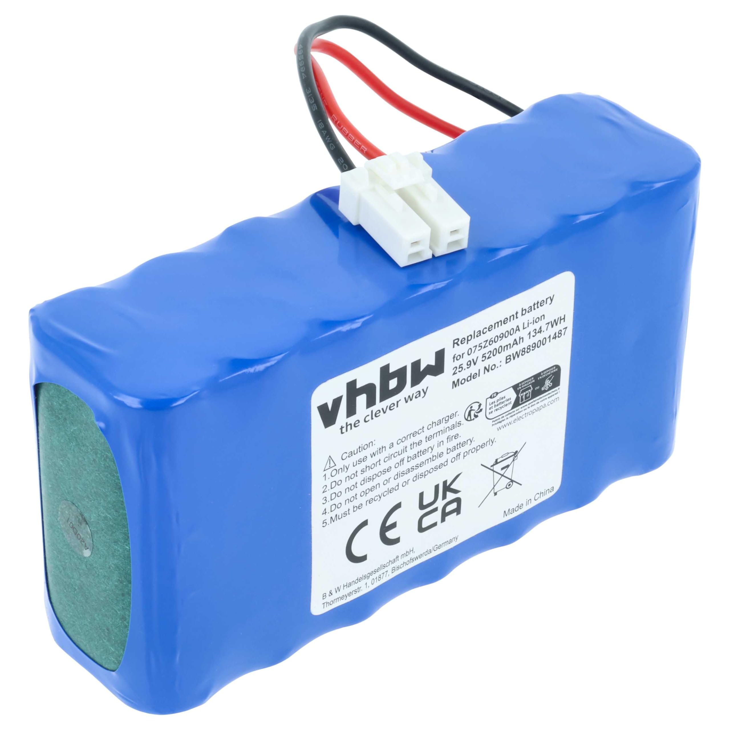 vhbw batteria sostituisce Ambrogio 075Z60900A, 050Z38600A, 050Z36600A per rasaerba 5200mAh, 25,9V, Li-Ion