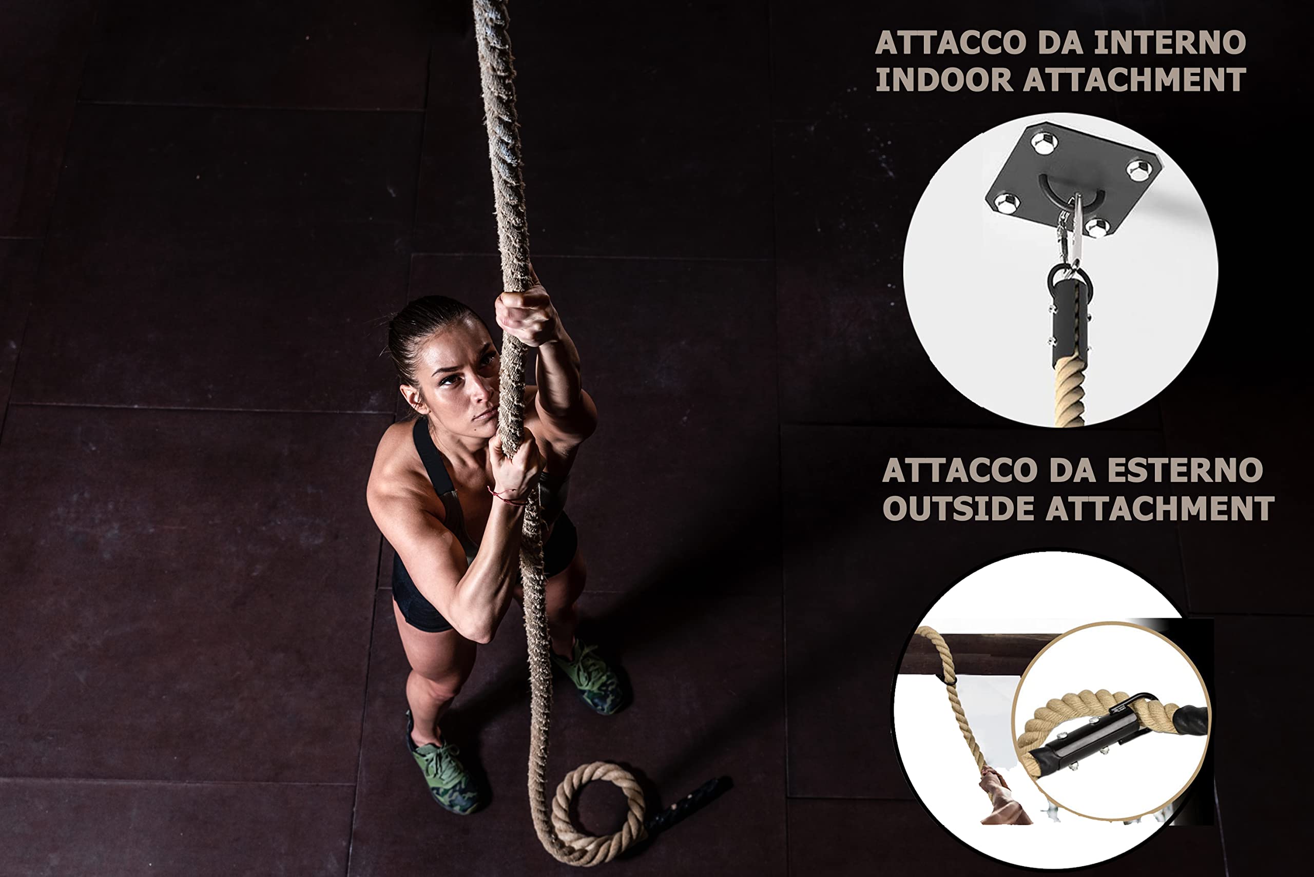 G5 HT SPORT Fune Corda da Arrampicata Diametro 38 MM | 4/5/6 MT | Canapa Intrecciata | Corda per Fitness Fune Arrampicata Potenziamento Allenamento Muscolare