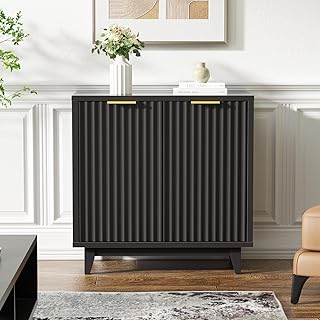 Fluted Cabinet with Storage, 2 Doors Sideboard Buffet, Mid Century Moder...
