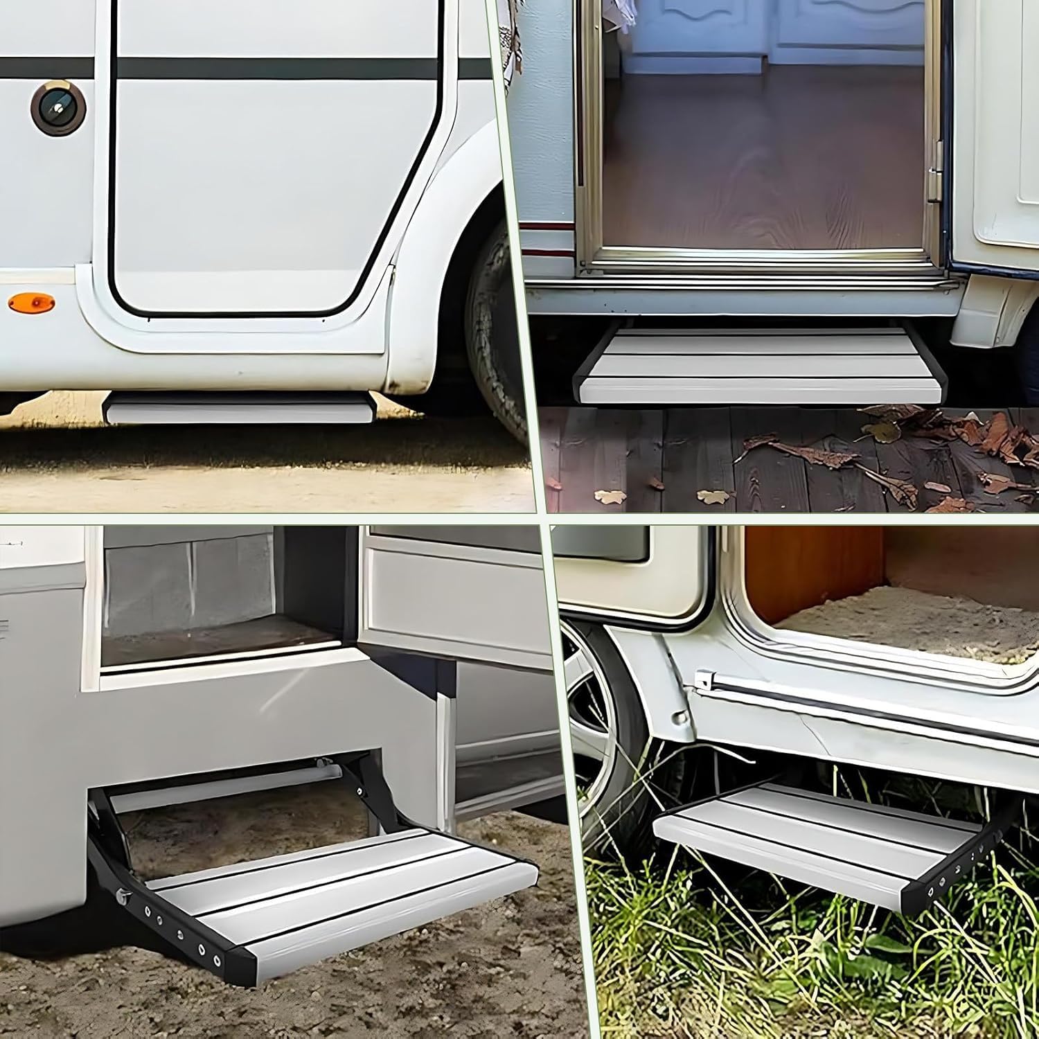 Gradini Elettrici RV Pieghevoli Singoli/Doppi con LED, Gradino Elettrico in Lega di Alluminio, Carico Massimo 200 kg, Antiscivolo, 12 V, Pieghevole, per Camper