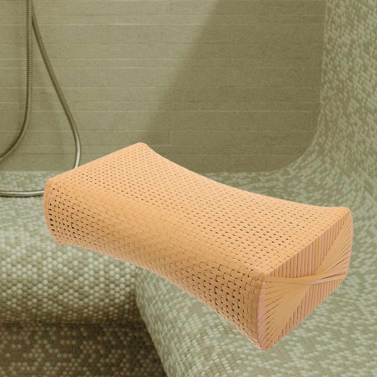 Lot de 2 Oreillers en Imitation Rotin Tressé, Grand Format Naturel, Coussins Respirants pour Sauna et Bain, Soutien Cervical Ergonomique, Oreillers Rafraîchissants pour Personnes