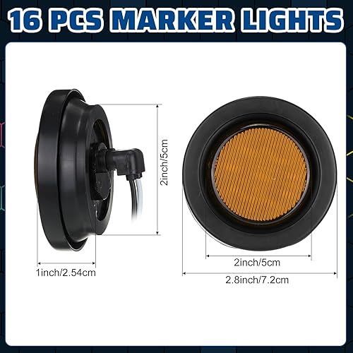 Miniatura 9 de Treela 16 luces LED marcadoras de 2 pulgadas, impermeables, selladas, 10 luces LED redondas para remolque con ojales de montaje empotrado de goma, 2