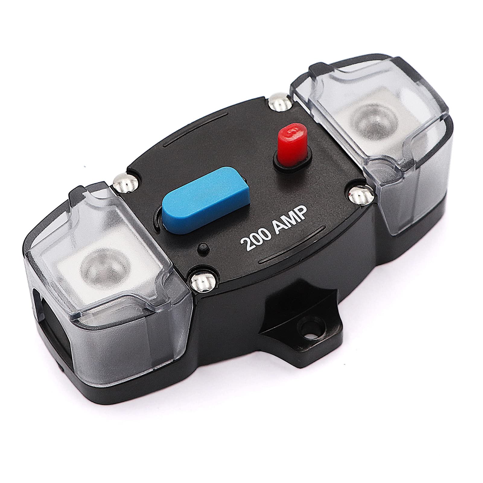 Tuijodaix 12-24 Volt DC 200A Circuit Breaker Manual Reset, 0-8 Gauge Trolling Motor Auto Car Stereo Audio Inline Fuse Block Holders Inverter for Automotive Rv Marine Boat(200Amp)
