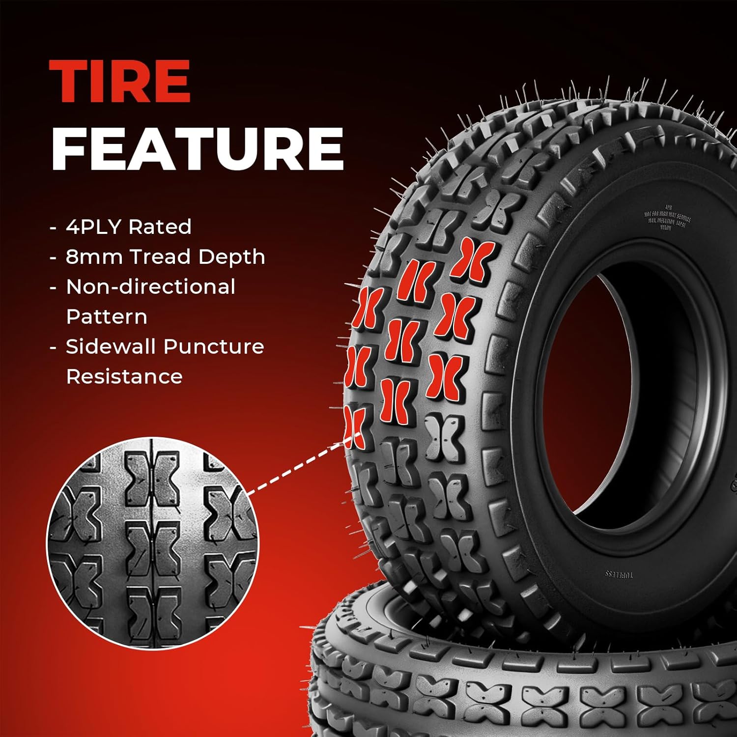 Set of 2 19x7-8 ATV UTV Tires 19x7x8 Mini Bike Tires 4PR Heavy Duty All-Terrain Tire Tubeless Non-Directional Tread