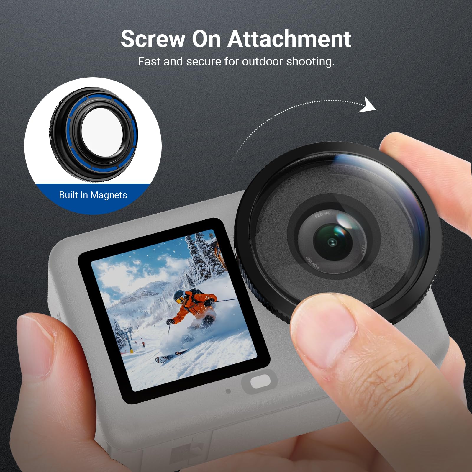 NEEWER Obiektyw szerokokątny kompatybilny z DJI Osmo Action 6 tylko, 180° FOV, wielowarstwowe szkło optyczne HD, 3 elementy w 3 grupach, przykręcany obiektyw Action Cam, akcesoria fotograficzne