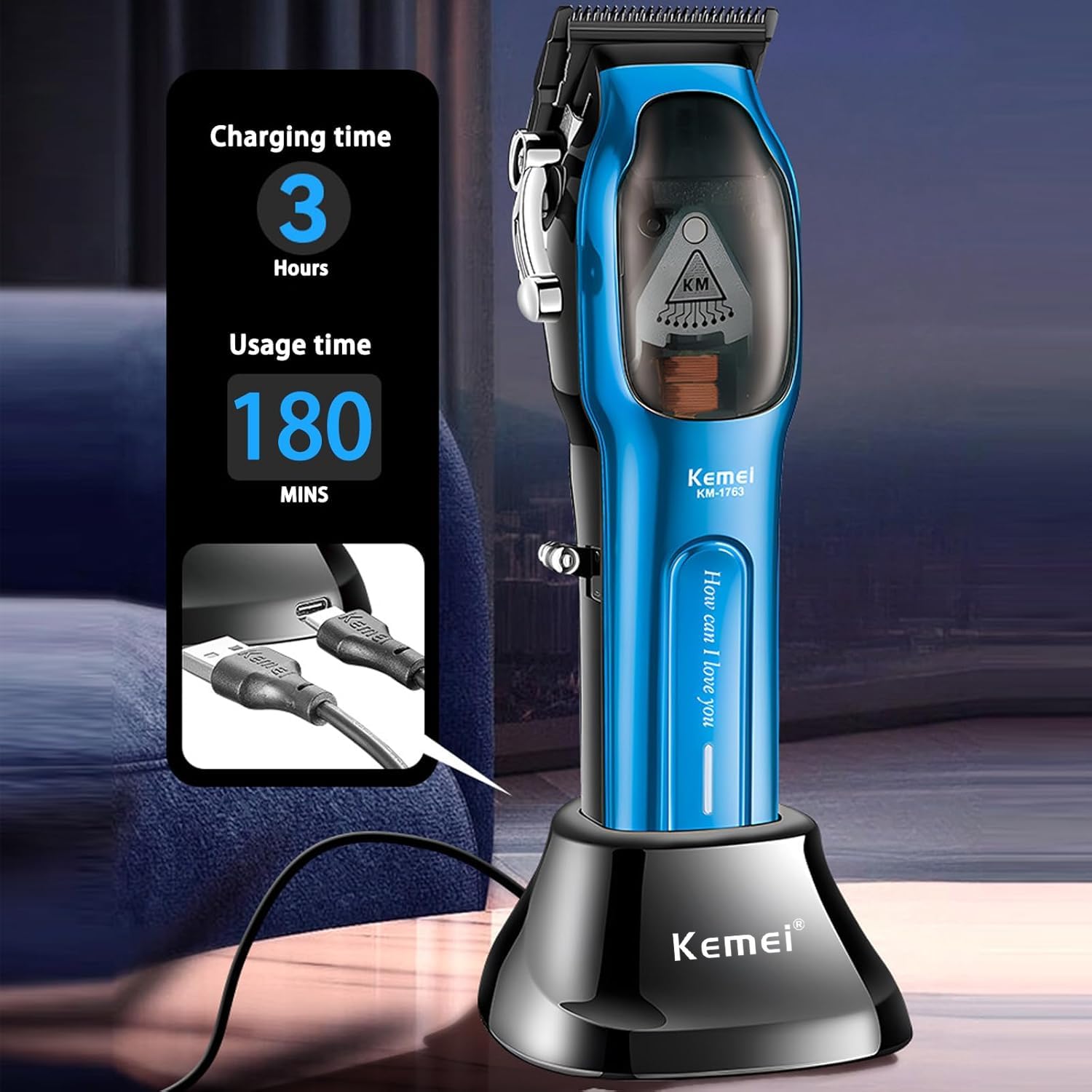 KEMEI Máquinas de cortar pelo profesionales para hombres, kits de corte de pelo inalámbricos, cortadoras de pelo y barba, recortadoras de barba ajustables con USB recargable, KM-1763
