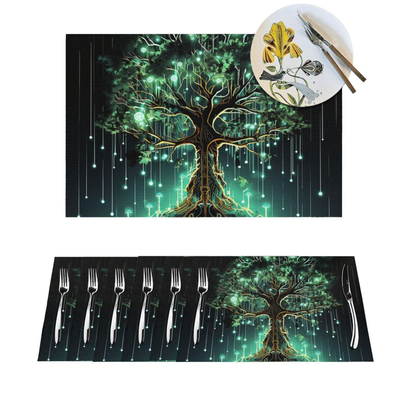 Set de table lavable et résistant à la chaleur en PVC tissé vert x4