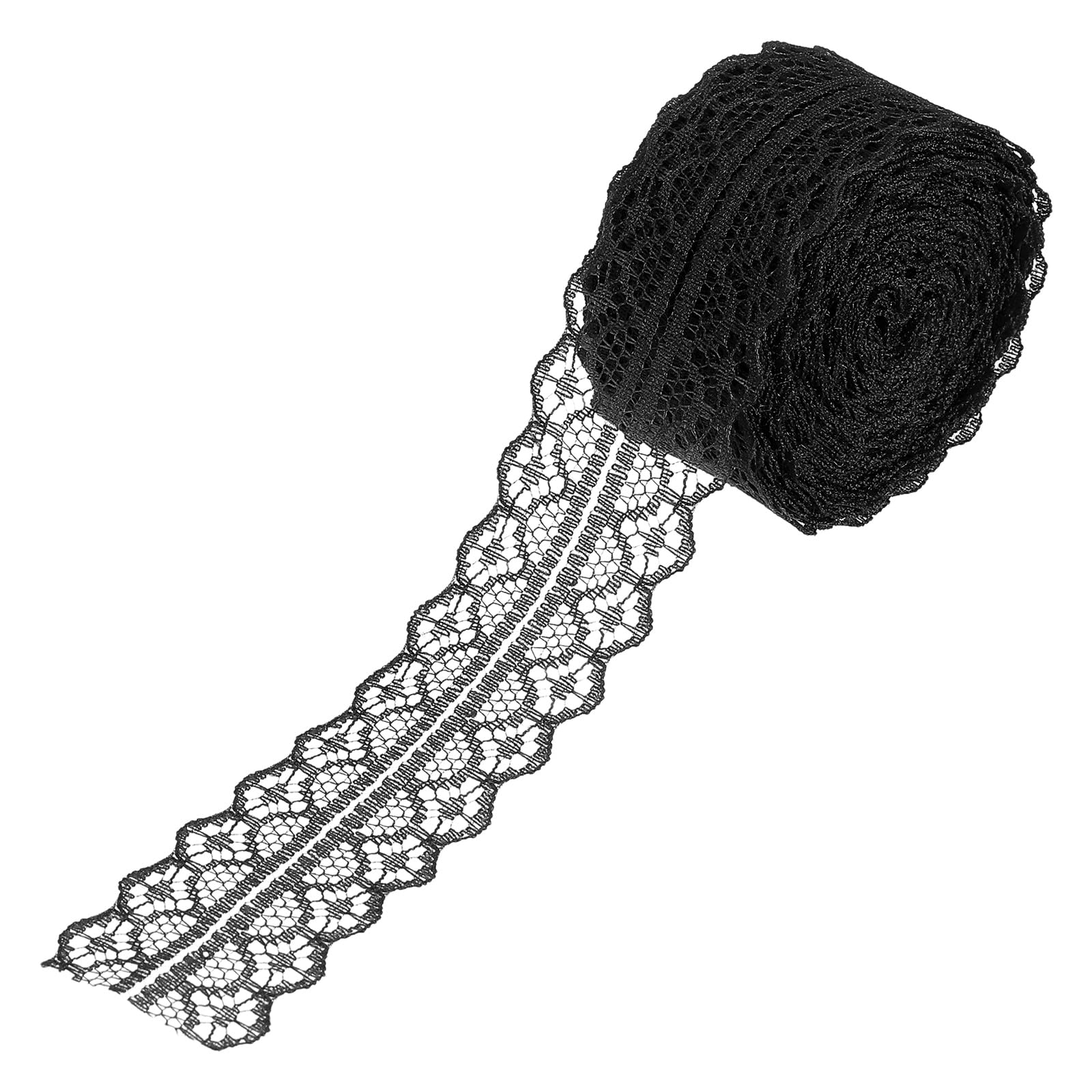 sourcing map 1.2 Inch Wide 10 Yard Lace Ribbon Floral Pattern Black Lace Trim Ribbon for Gift Wrapping Bouquets, Wedding Decor Sewing Making, and DIY Crafts