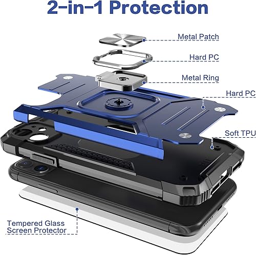 Miniatura 6 de Funda para iPhone 11 con protector de pantalla de vidrio templado, cubierta híbrida de prueba de caídas con soporte para tarjeta de soporte, funda