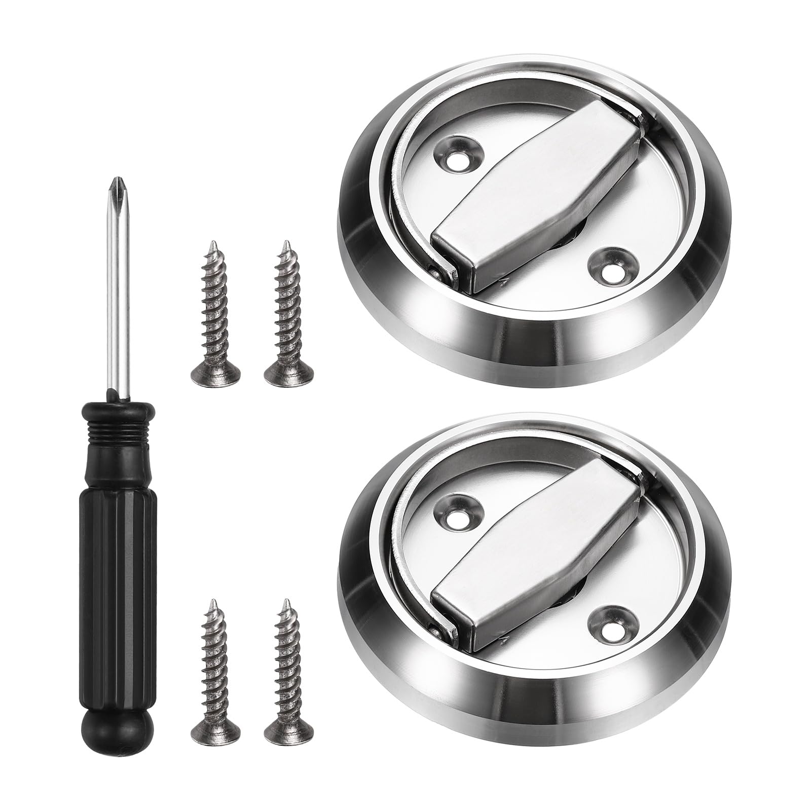 PATIKIL Recessed Door Lock, (73mm, Silver)(2 Pcs),304 Stainless Steel Round Cup Hidden Knob Handle Pull Latch Locker with Screwdriver Screws, Suit for - Privacy Sliding Door