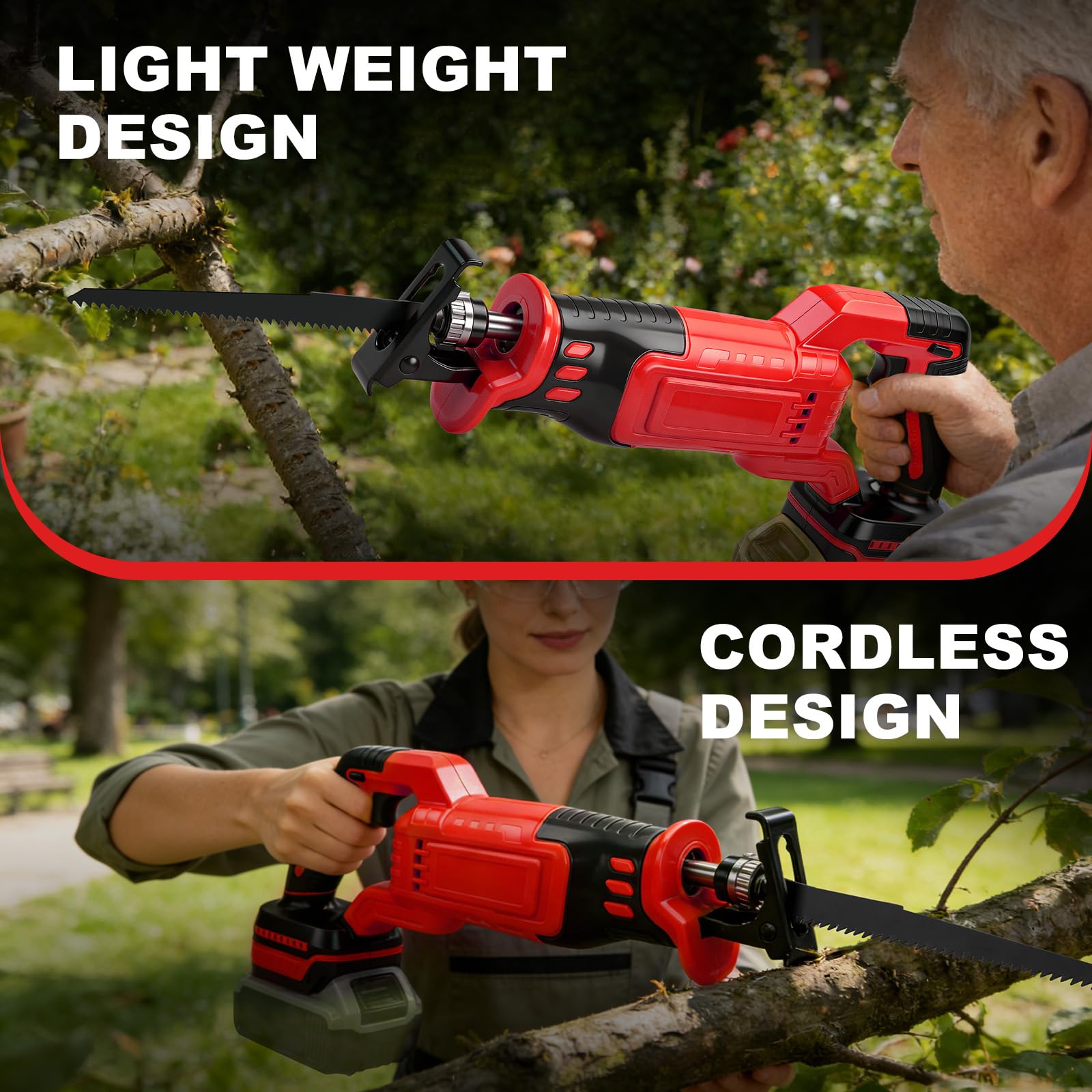 Roadtime Scie Sabre Sans Fil pour Milwaukee 18V batteries (sans batterie), Scie alternative moteur sans balais 3200 SPM,Changement de Lame sans Outil,Avec 8 Lames pour Coupe de Bois, Branches, Métal
