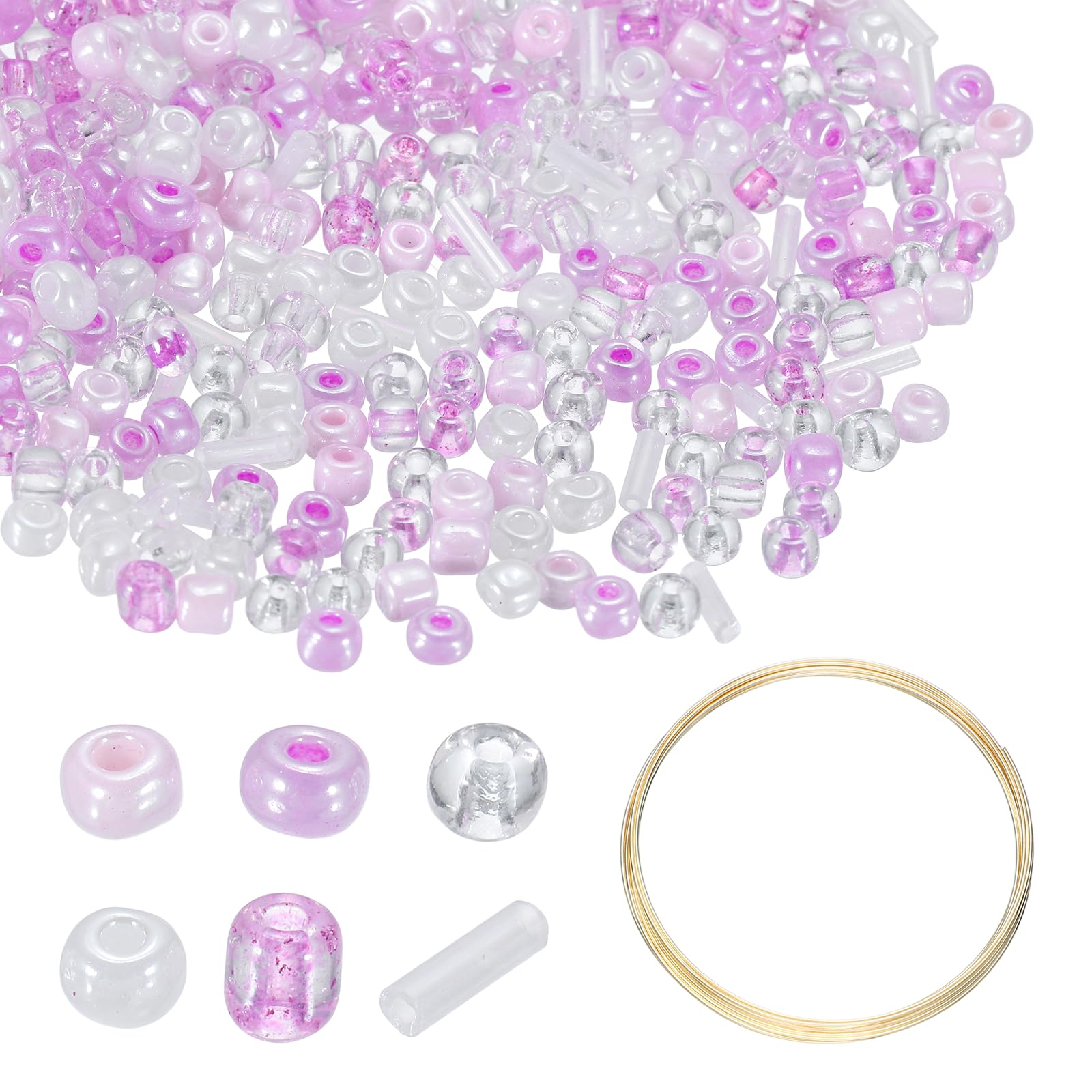 sourcing map 1Set Glass Seed Beads, 1.5-4.5mm Small Embroidery Bugle Beads Assorted Tube Bead Loose Kit for Jewelry Making DIY Craft Beading Bracelets Necklace Earring (Lilac)