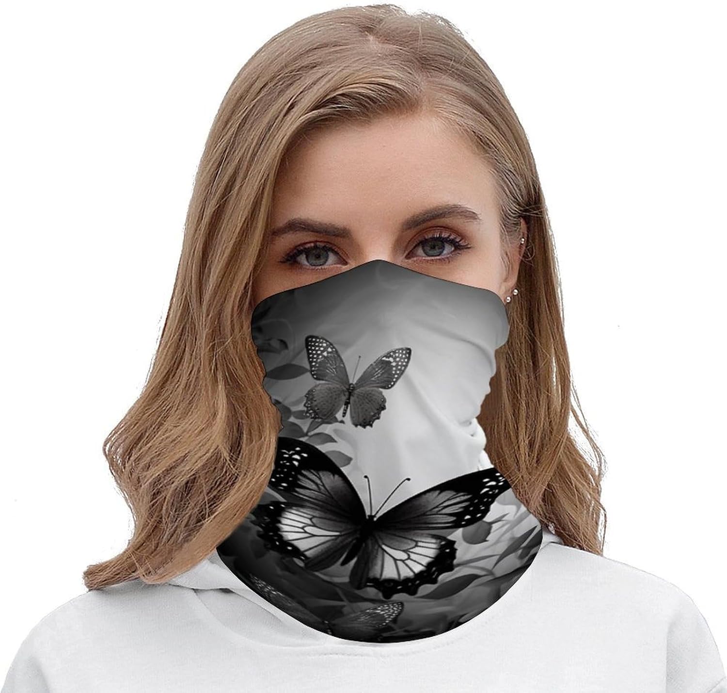 Sun UV Protection Neck Gaiter Upf 50+ Balaclava Ski Black Gray Butterflies Face Mask Summer Face Cover Scarf Breathable Bandana for Fishing Hunting Kayaking Hiking Cycling Outdoor Activities