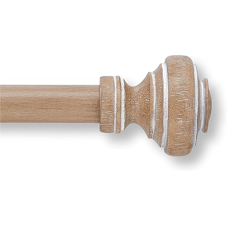 MODE Rustic Wooden Curtain Rods 72-144 Inches for Windows, Weathered Oak, Set of 2