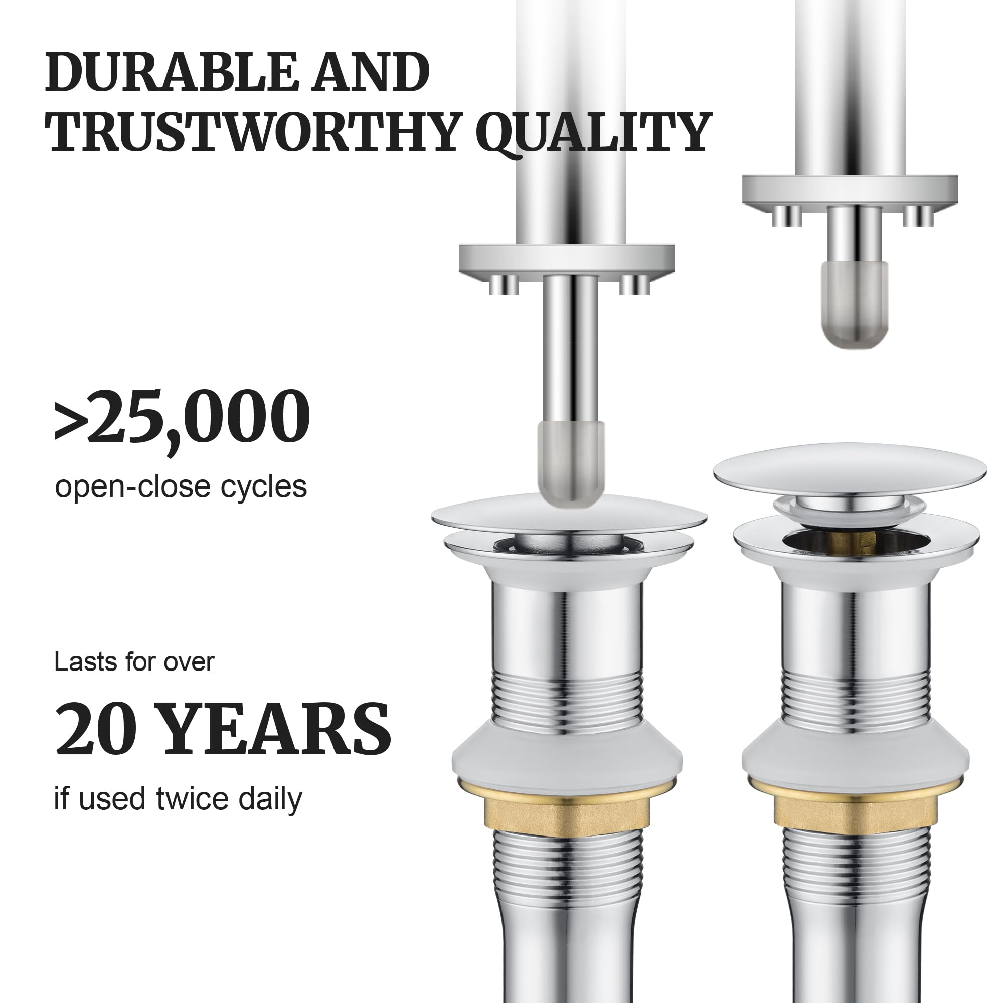 Tapón de drenaje desplegable para lavabo de baño, lavabo de tocador (sin desbordamiento, cromado)