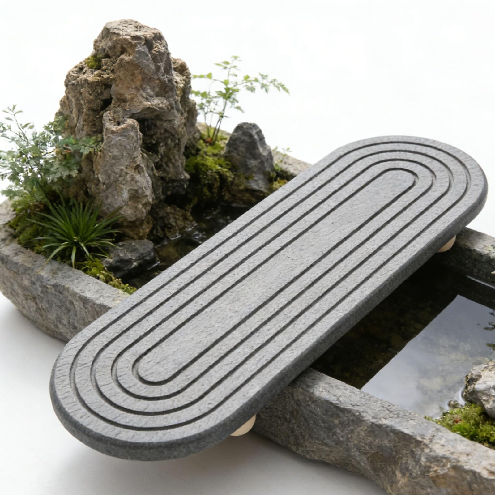 YWBL-WH Vassoio Asciugapiatti in Pietra, Tappetino Assorbente in Diatomite Ad Asciugatura Rapida con Piedini Antiscivolo in Legno, per Organizzare Saponi, Spugne (30x10 cm / 11,8x3,9 pollici)