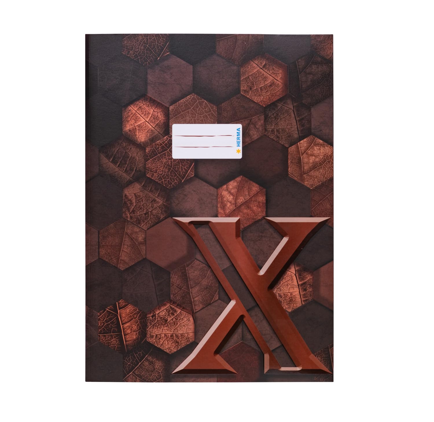 HERMA 20092 Notebook Cover A4 Cardboard Brown Refined Notebook Cover with Labelling Field Made of Sturdy and Extra Strong Paper, Notebook Cover with Hexagon Pattern Motif for School Notebooks,