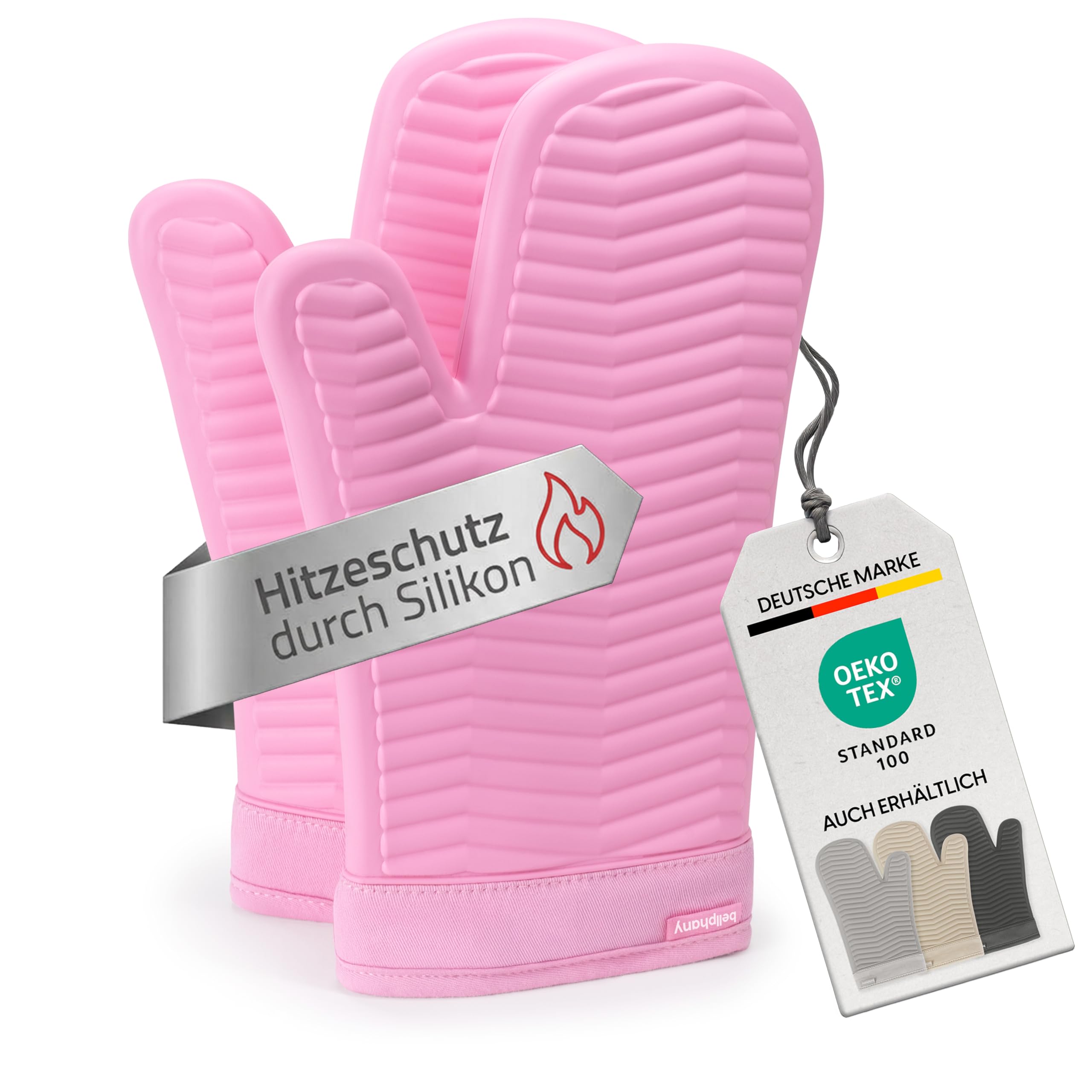 Bellphany Silikon Ofenhandschuhe Paar - Topfhandschuhe zum Kochen & Backen, Backhandschuhe hitzebeständig bis 250°C, Rosa