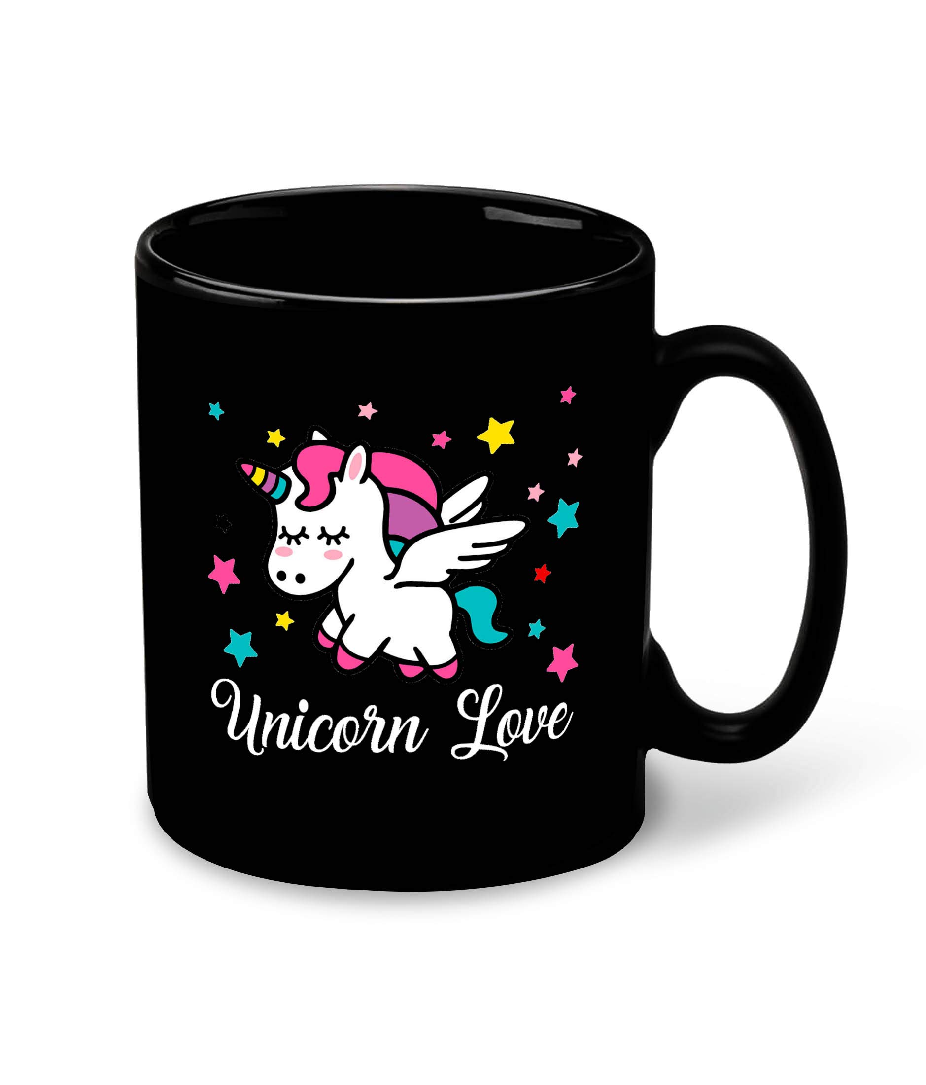 WHATS YOUR KICK - Unicorn Inspired Printed Black Inner Colour Ceramic Patch Coffee Mug | Drink | Milk Cup - Best Gift | Unicorn, for Birthday, Occasion, Girls, Kids (Multi 4)