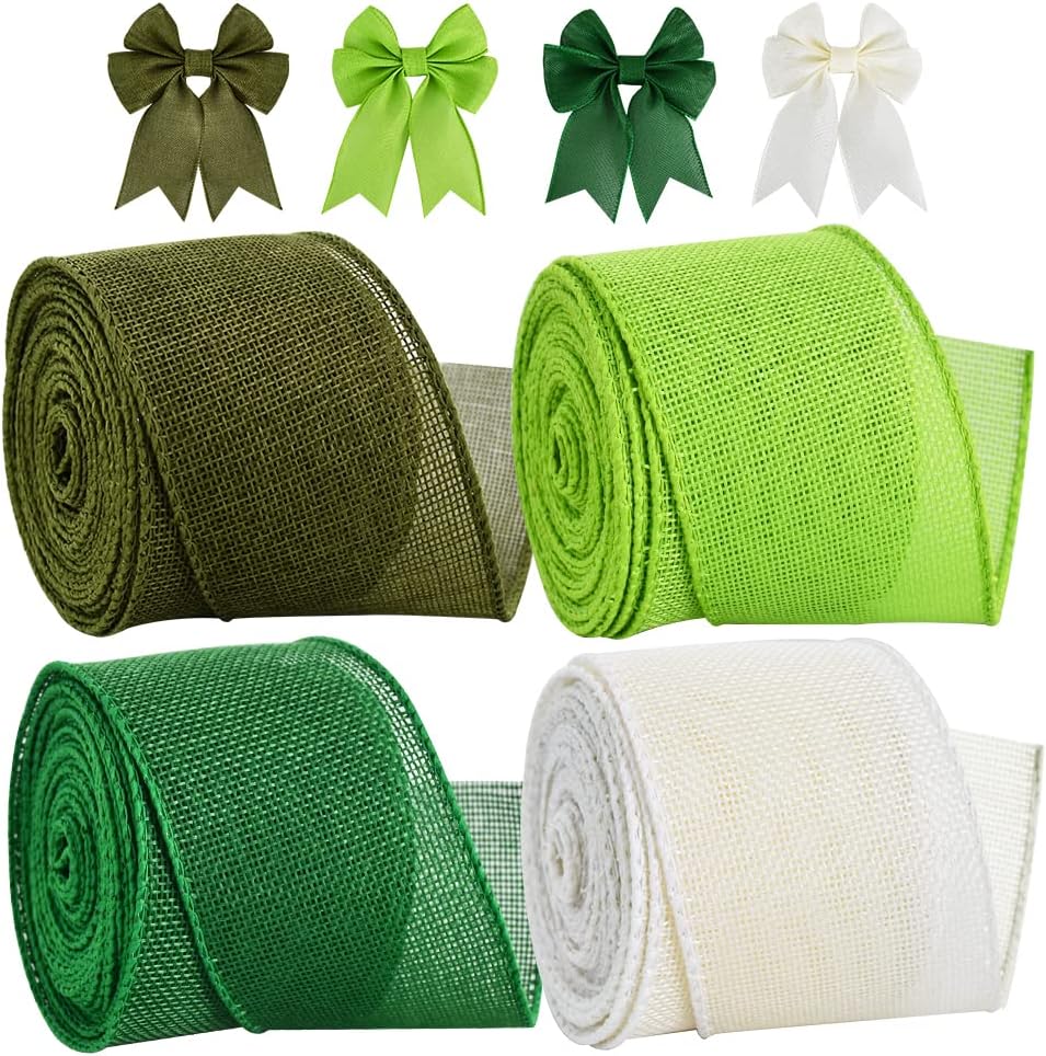 TONIFUL 4 Rolls Burlap Wired Colors Ribbons