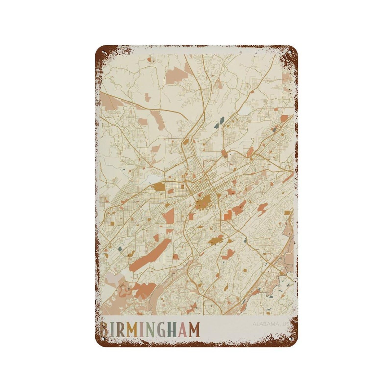 xiaoxiaoshen Birmingham Map Alabama Travel Gift Boho (2) Wall Decor Art Metal Tin Poster Modern Home Decor Art Home Bar Shop Decorations Vintage Sign 30x20cm
